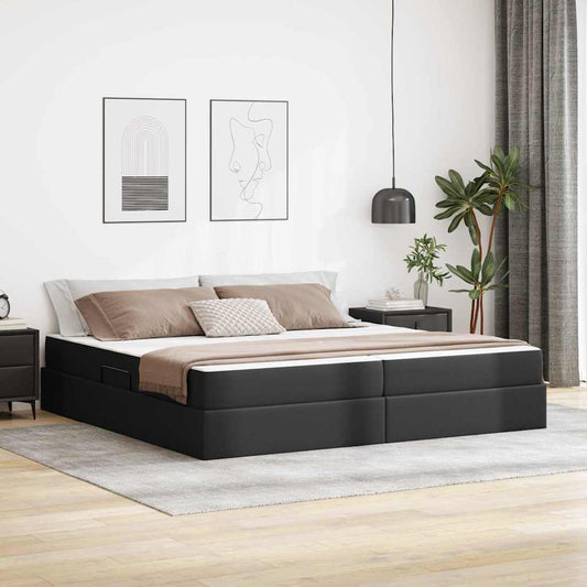 Letto con contenitore e materasso 2 pcs Nero Pelle | homemem39