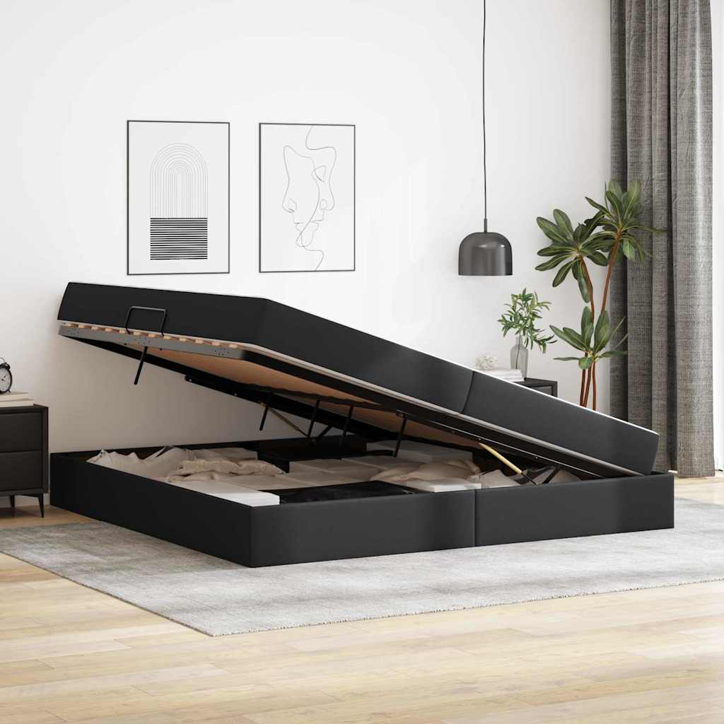 Letto con contenitore e materasso 2 pcs Nero Pelle | homemem39