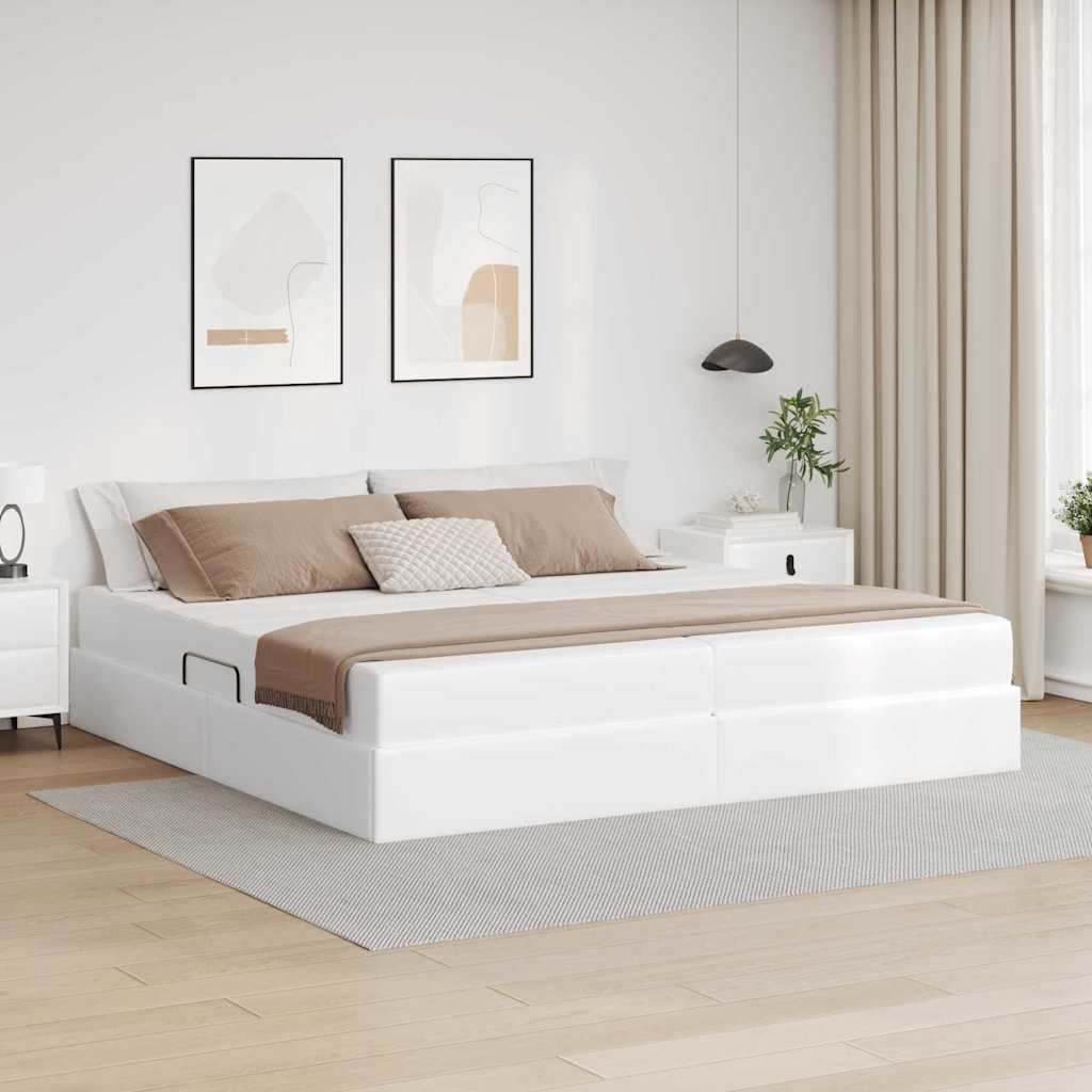 Letto con contenitore e materasso 2 pcs Bianco Pelle | homemem39