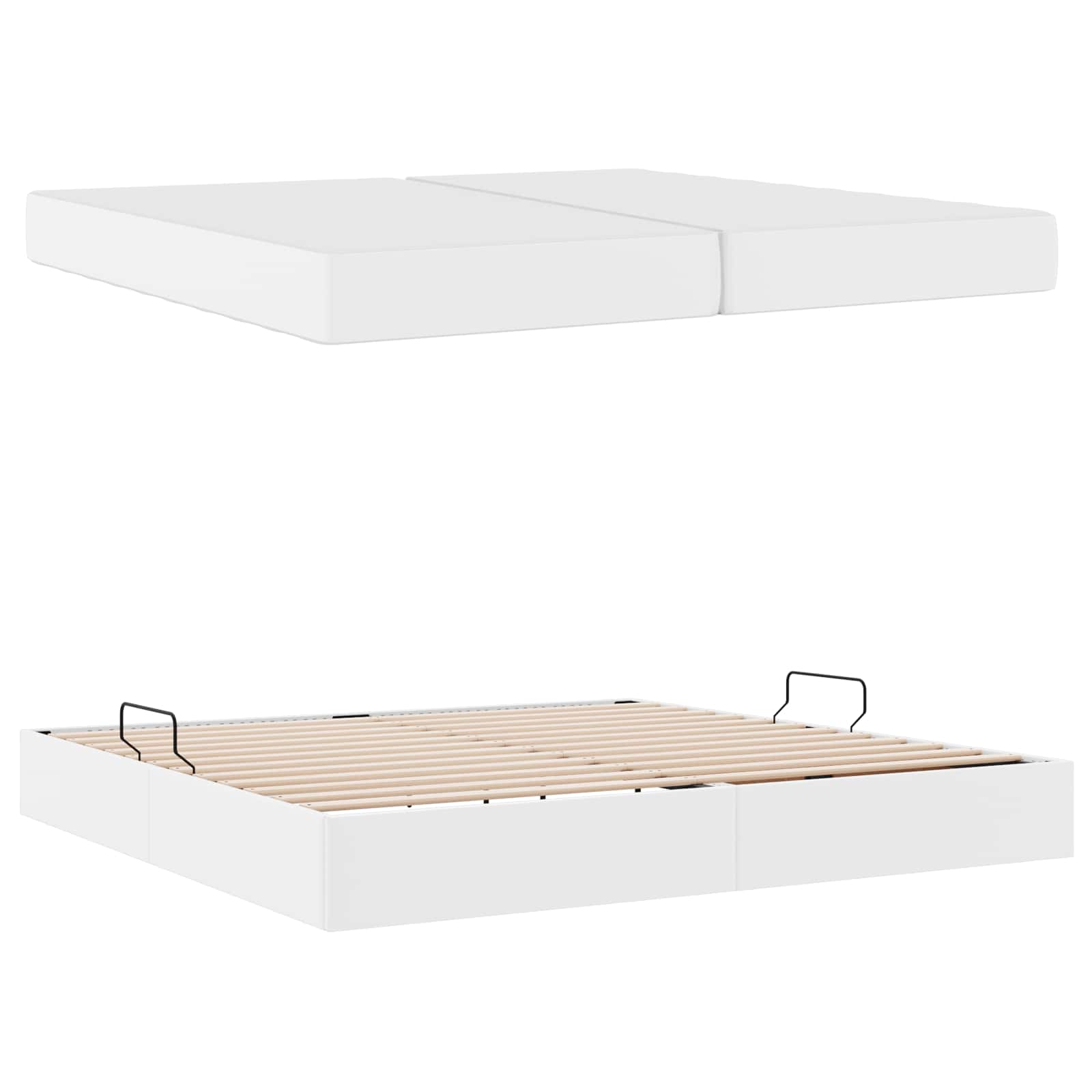 Letto con contenitore e materasso 2 pcs Bianco Pelle | homemem39