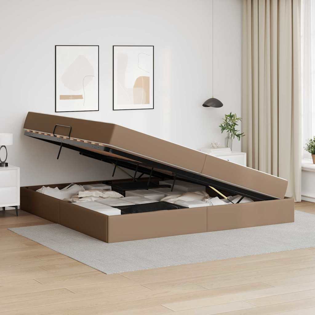 Letto con contenitore e materasso 2 pcs Cappuccino Pelle | homemem39