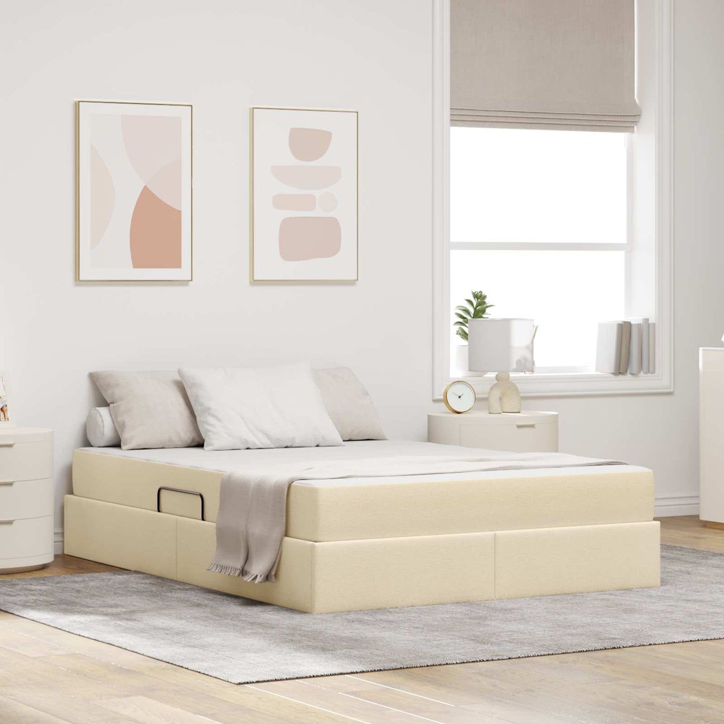 Letto con contenitore e materasso Crema 140 x 190 cm Poliestere | homemem39