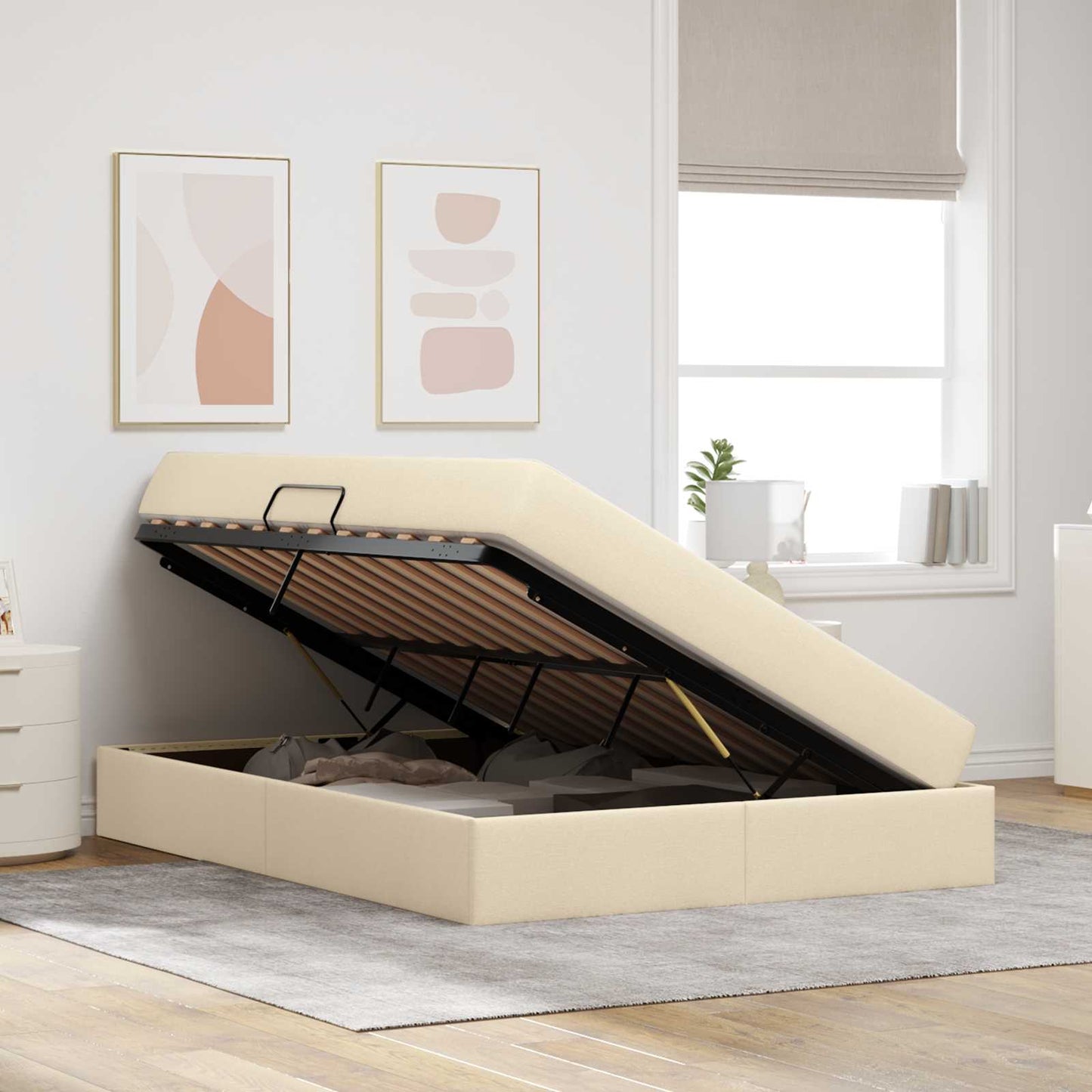 Letto con contenitore e materasso Crema 140 x 190 cm Poliestere | homemem39