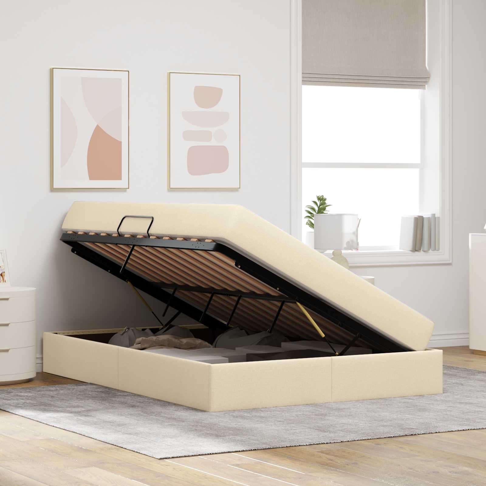 Letto con contenitore e materasso Crema 140 x 190 cm Poliestere | homemem39
