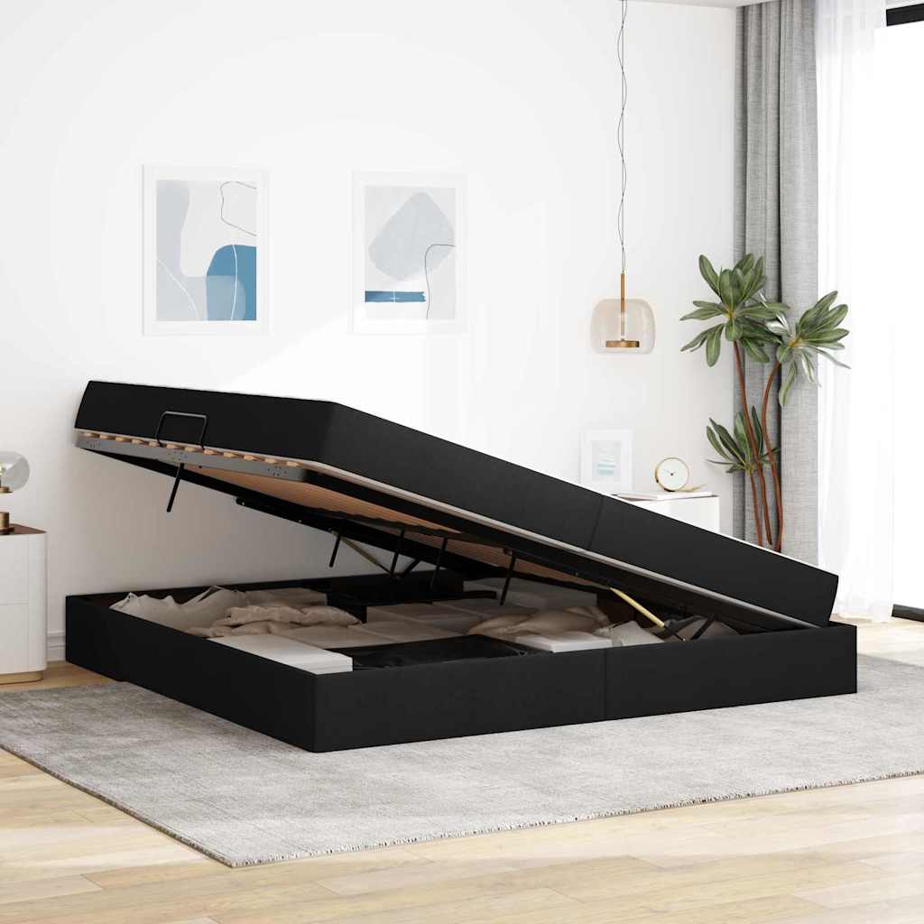 Letto con contenitore e materasso Nero 200 x 200 cm Poliestere | homemem39