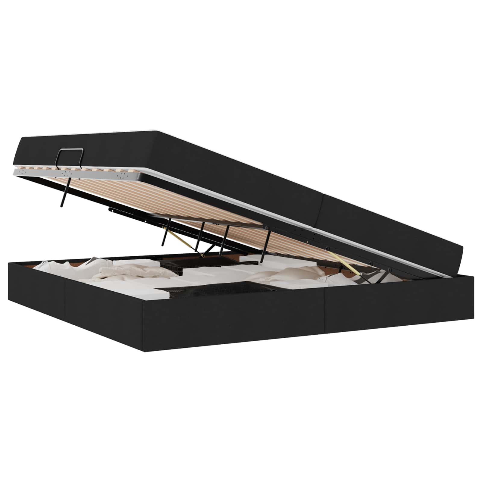 Letto con contenitore e materasso Nero 200 x 200 cm Poliestere | homemem39