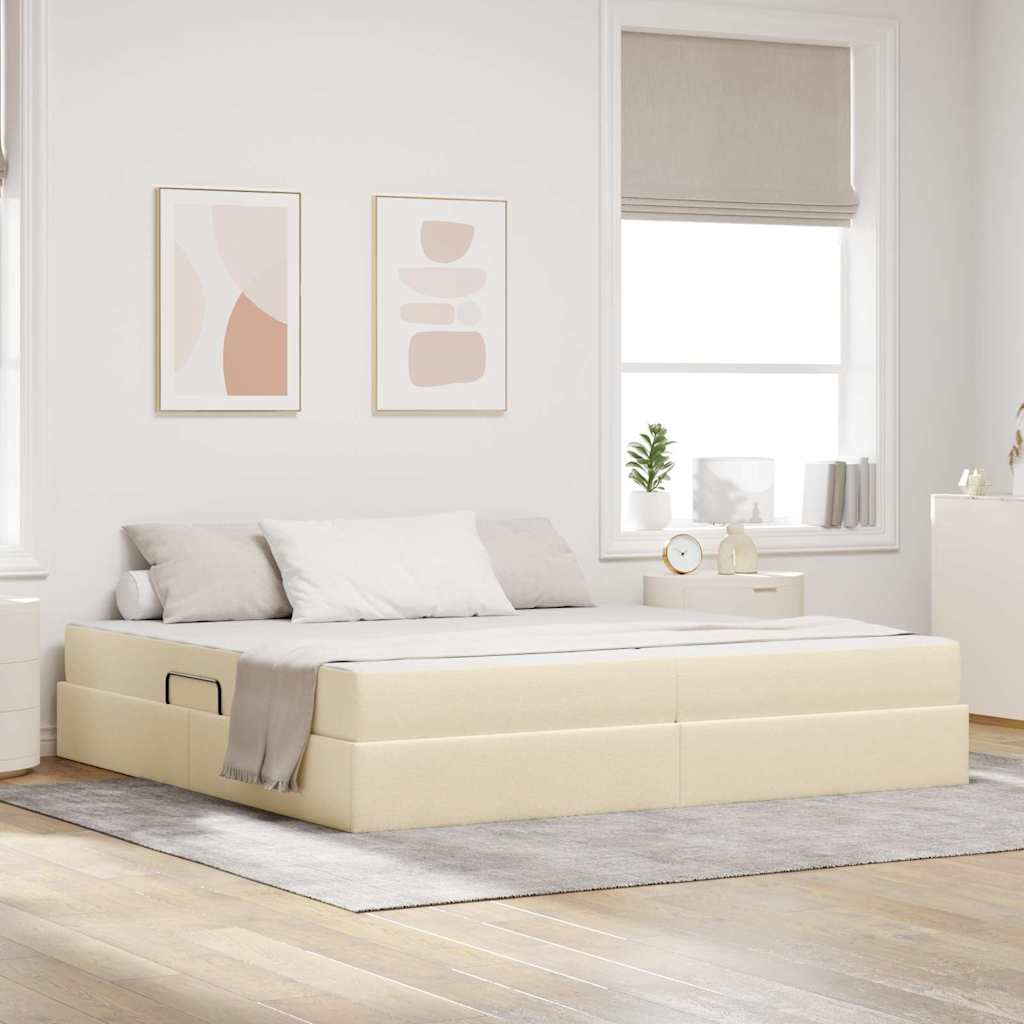 Letto con contenitore e materasso Crema 200 x 200 cm Poliestere | homemem39