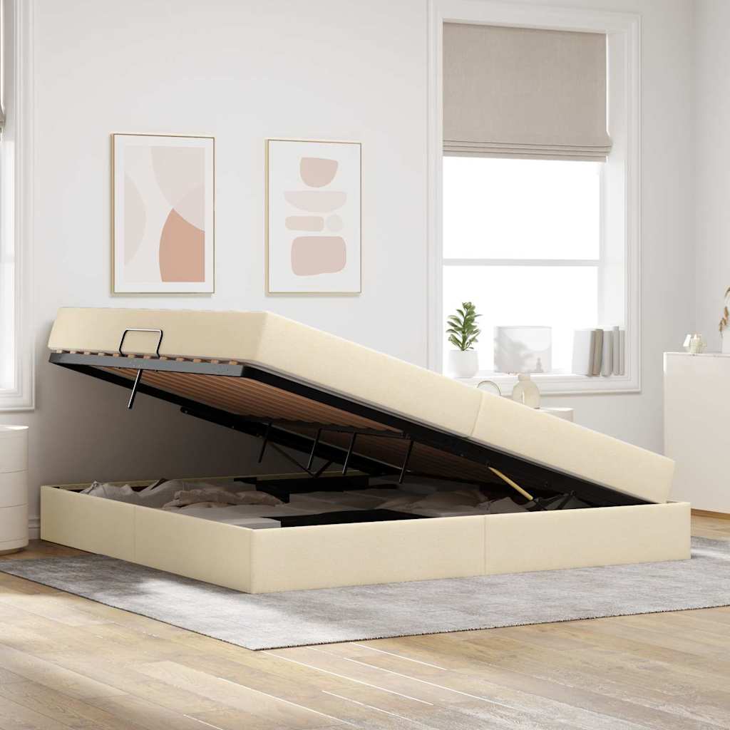 Letto con contenitore e materasso Crema 200 x 200 cm Poliestere | homemem39