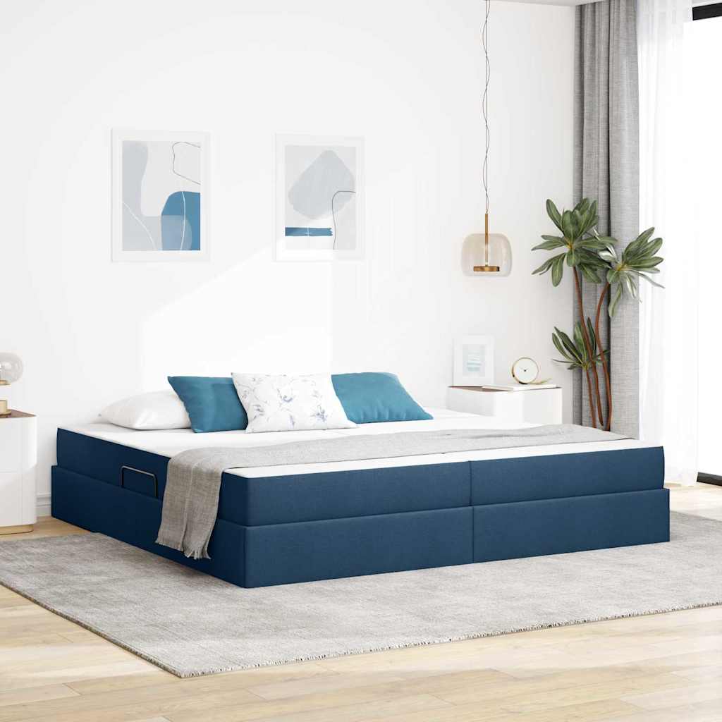 Letto con contenitore e materasso Blu 200 x 200 cm Poliestere | homemem39