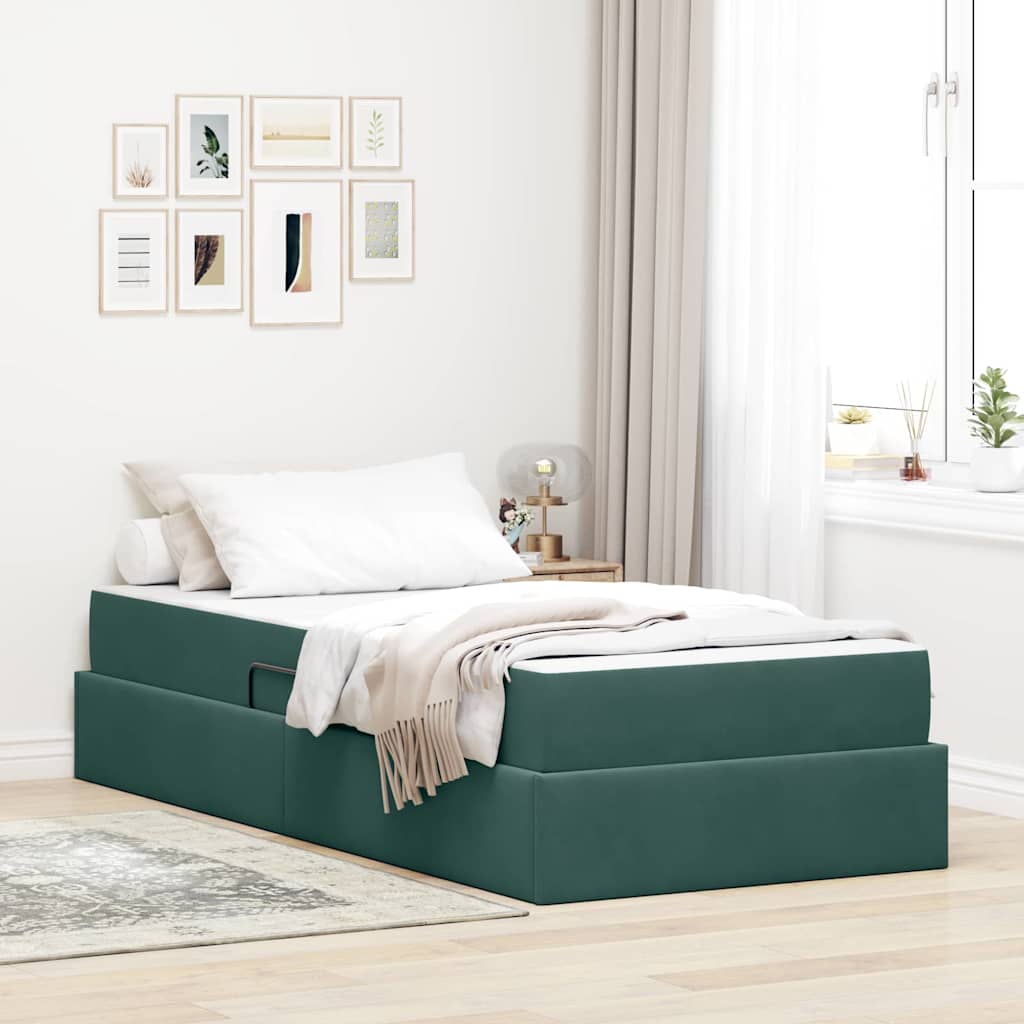 Letto con contenitore e materasso Verde Scuro 90 x 200 cm | homemem39