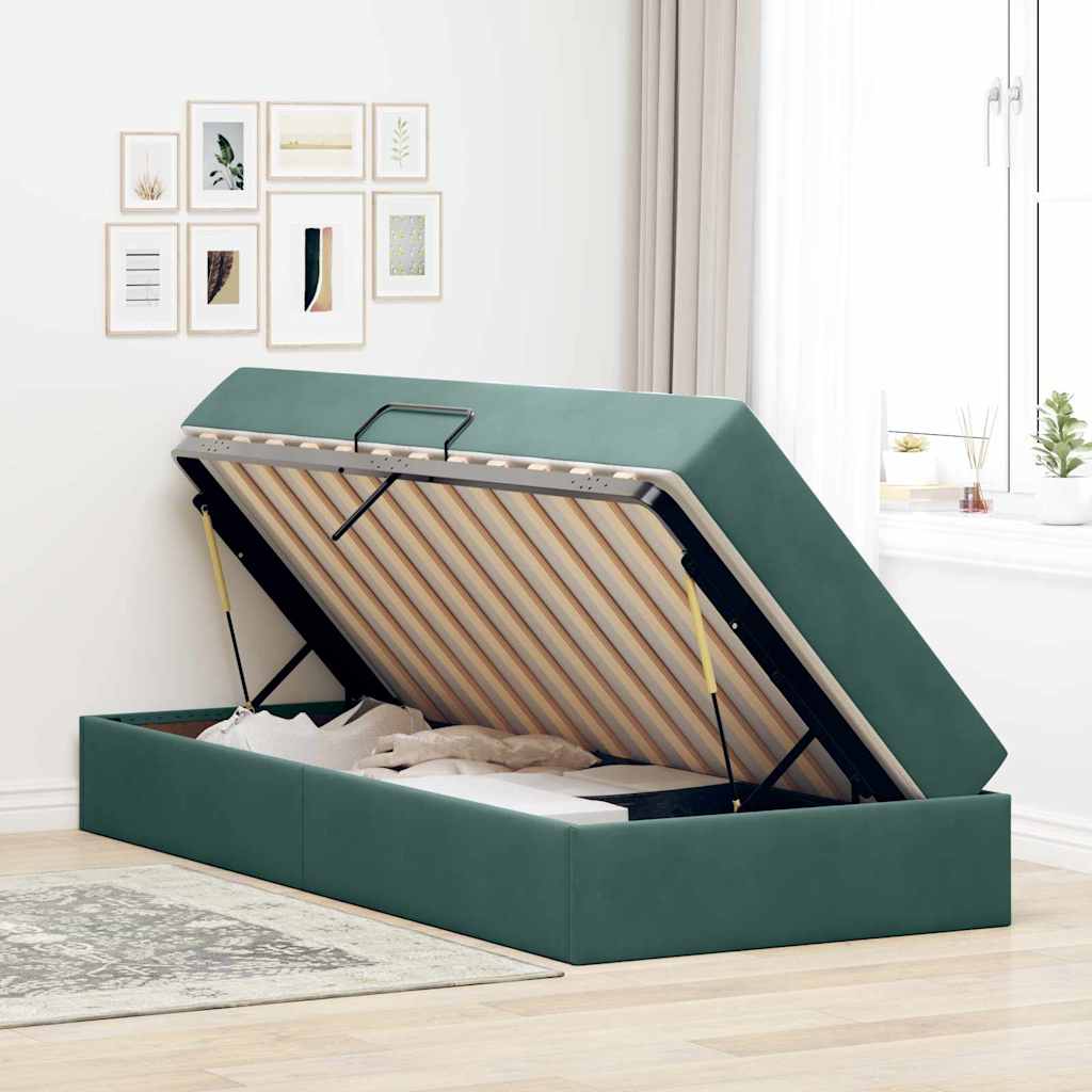 Letto con contenitore e materasso Verde Scuro 90 x 200 cm | homemem39