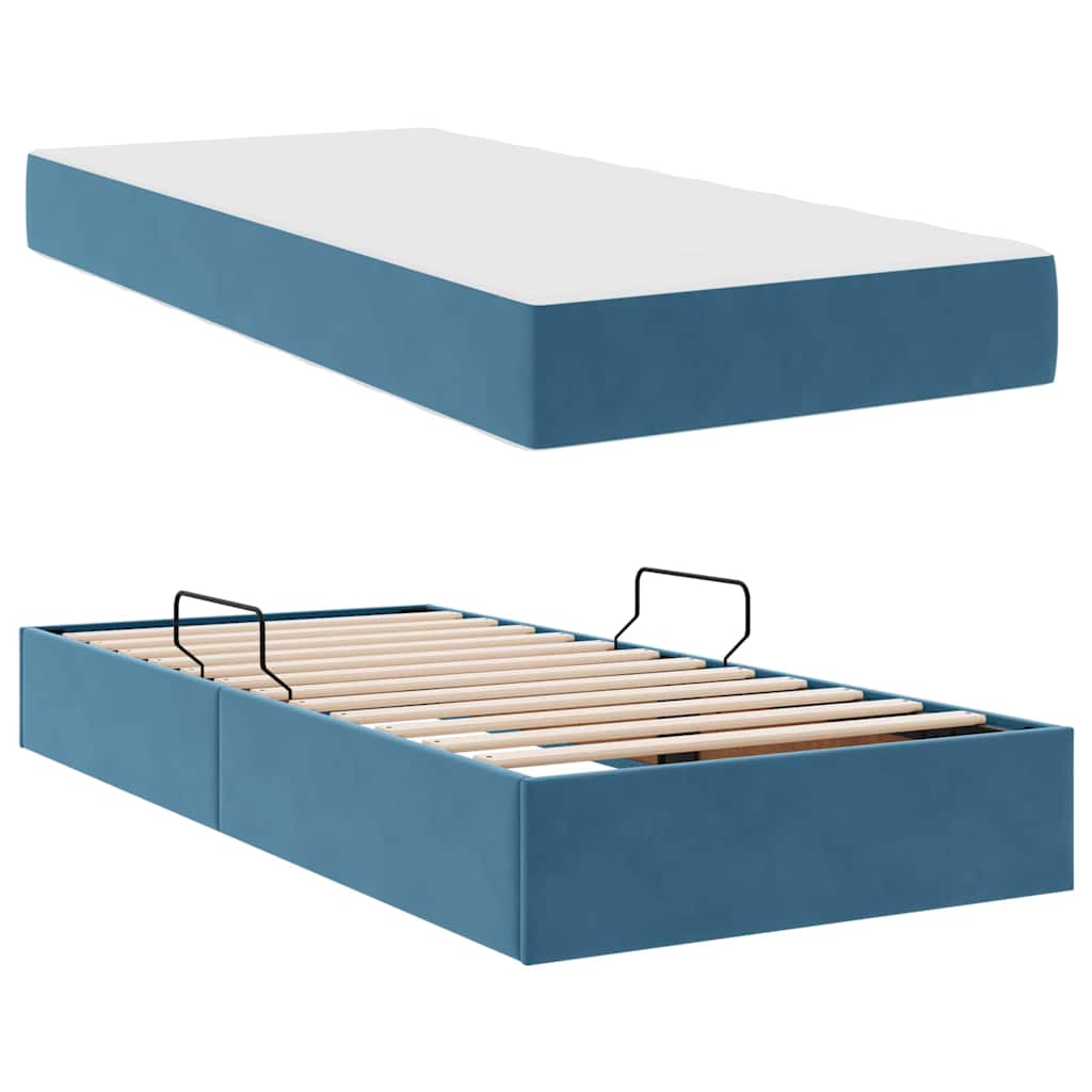 Letto con contenitore e materasso Blu Scuro 90 x 200 cm Velluto | homemem39