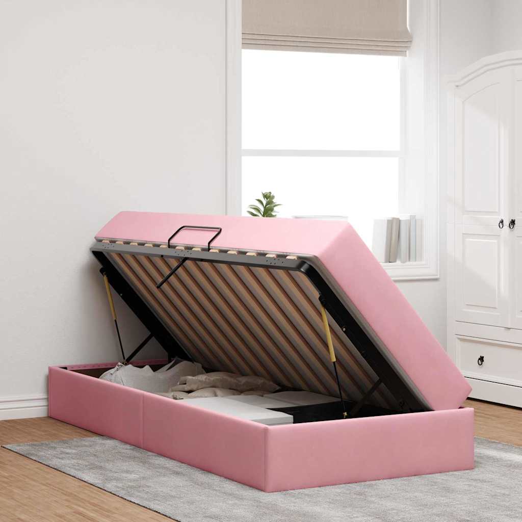 Letto con contenitore e materasso Rosa 100 x 200 cm Velluto | homemem39