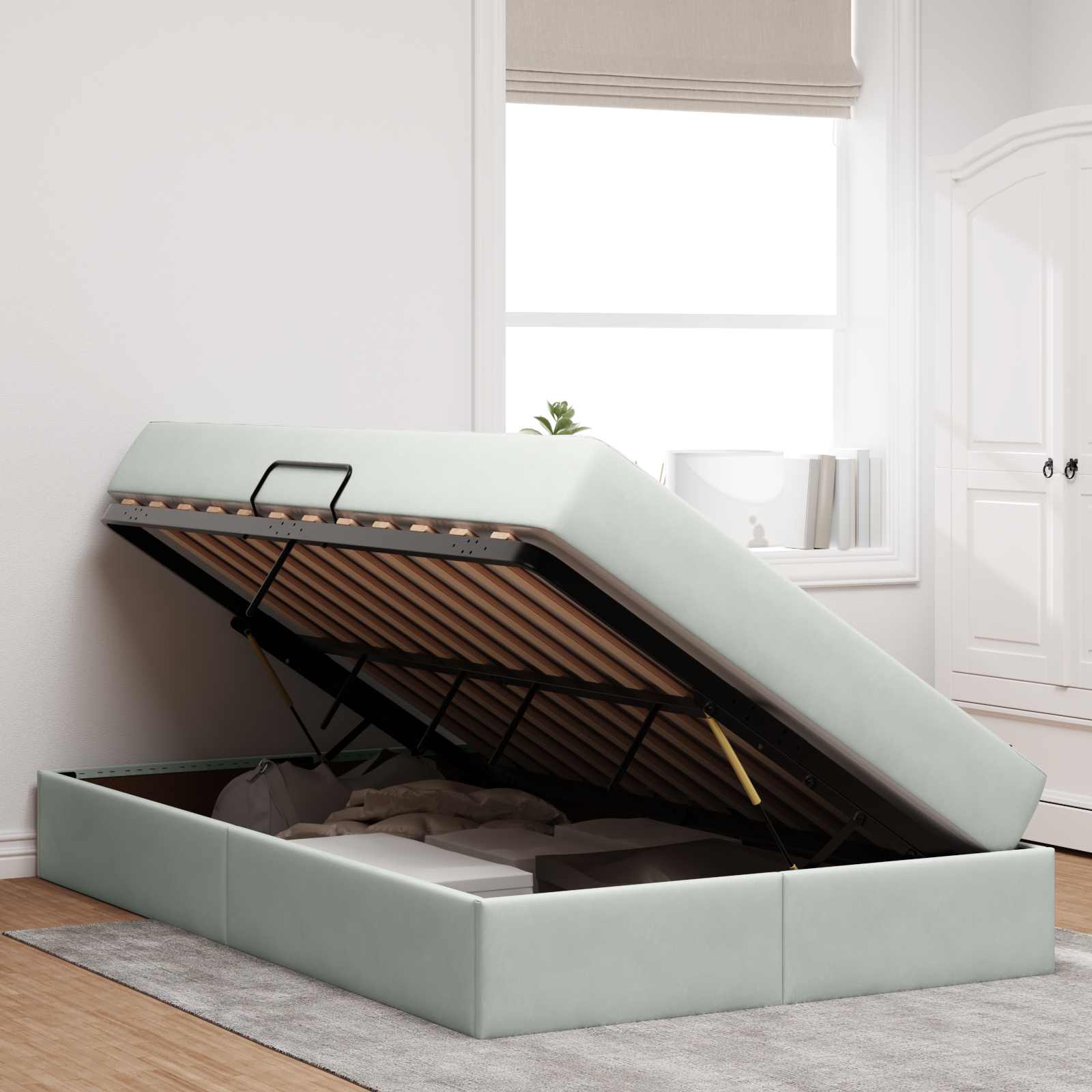 Letto con contenitore e materasso Grigio chiaro 120 x 190 cm | homemem39
