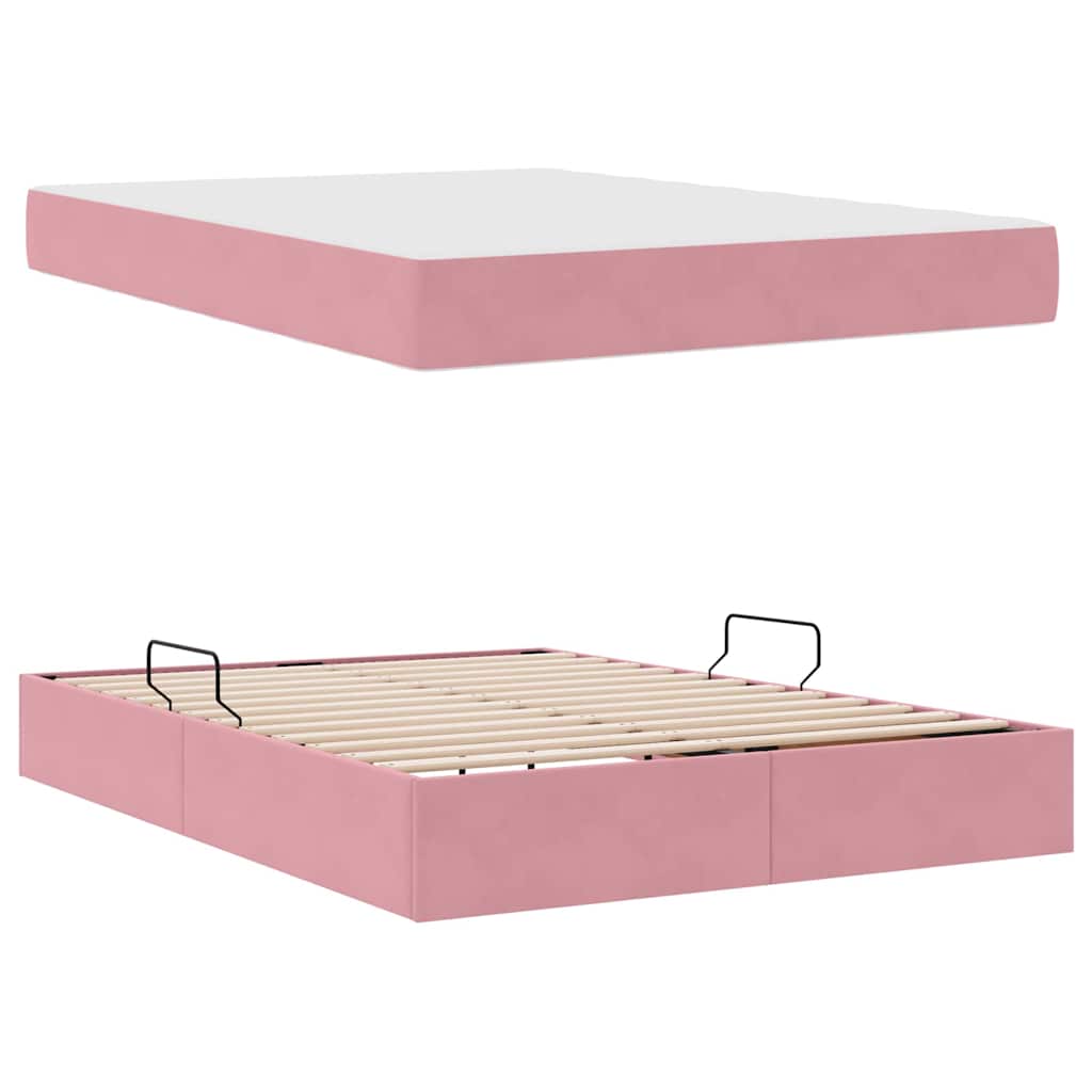 Letto con contenitore e materasso Rosa 140 x 190 cm Velluto | homemem39