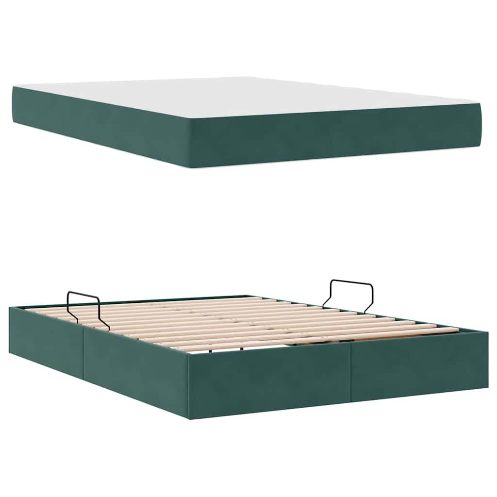 Letto con contenitore e materasso Verde Scuro 140 x 200 cm | homemem39