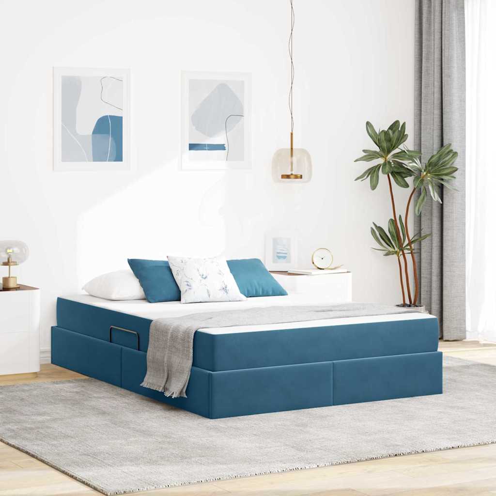 Letto con contenitore e materasso Blu Scuro 140 x 200 cm | homemem39