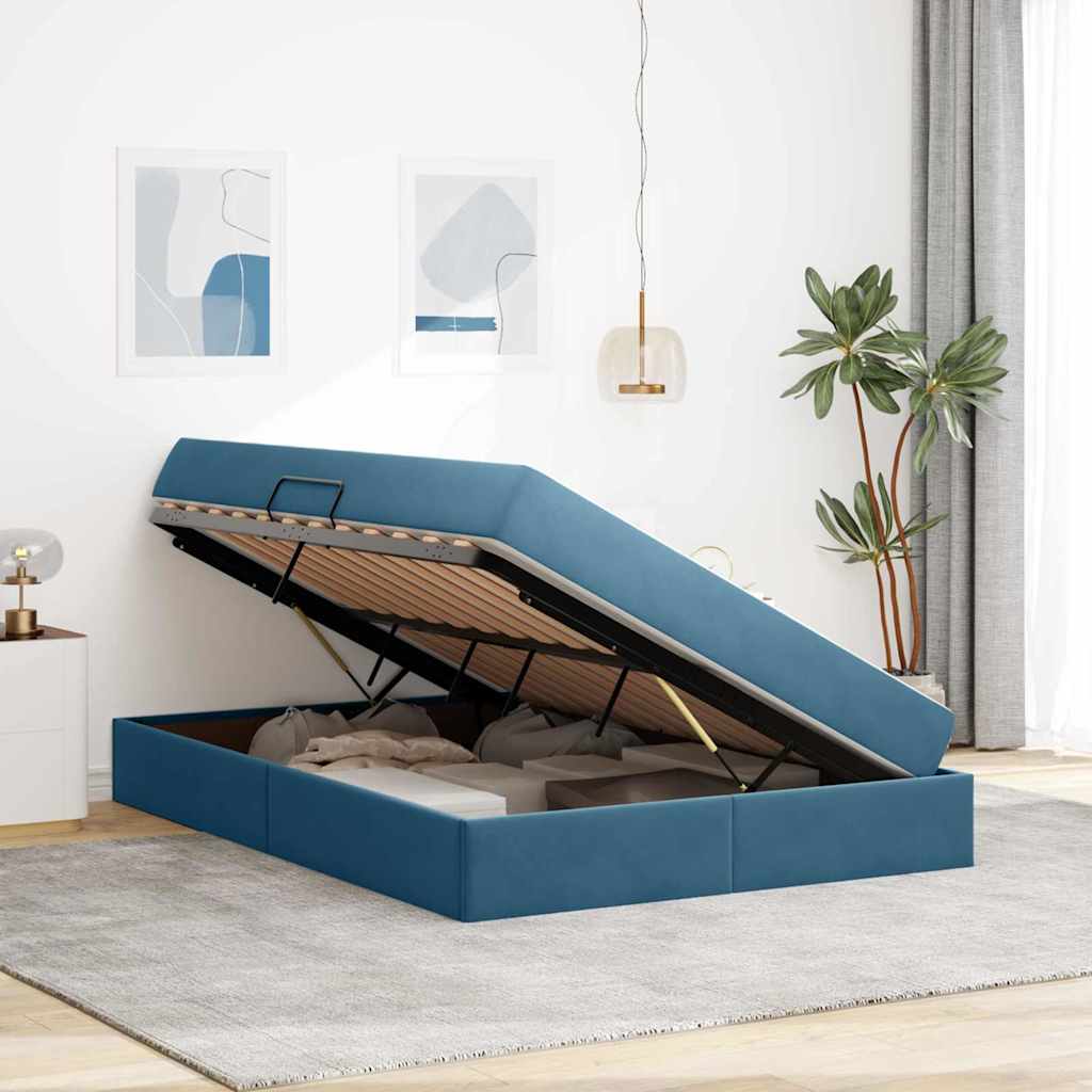 Letto con contenitore e materasso Blu Scuro 140 x 200 cm | homemem39