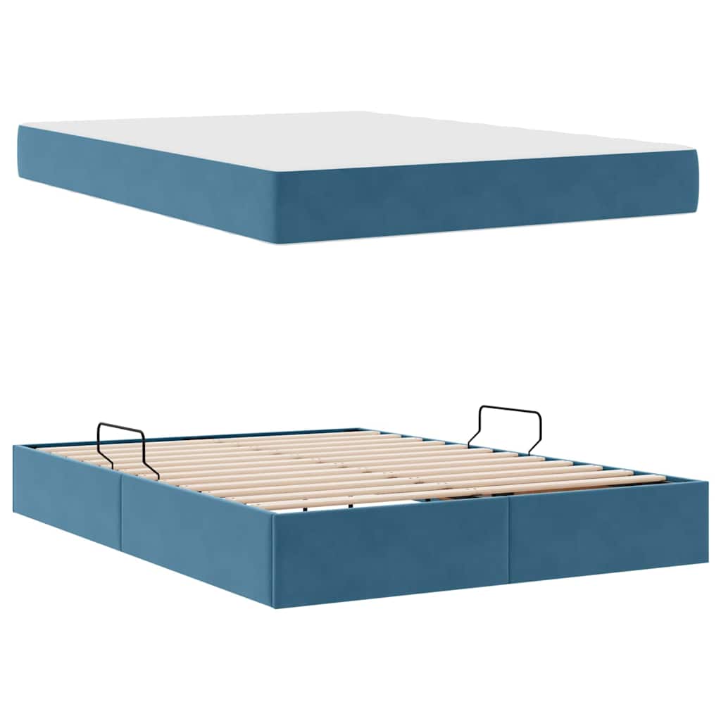 Letto con contenitore e materasso Blu Scuro 140 x 200 cm | homemem39