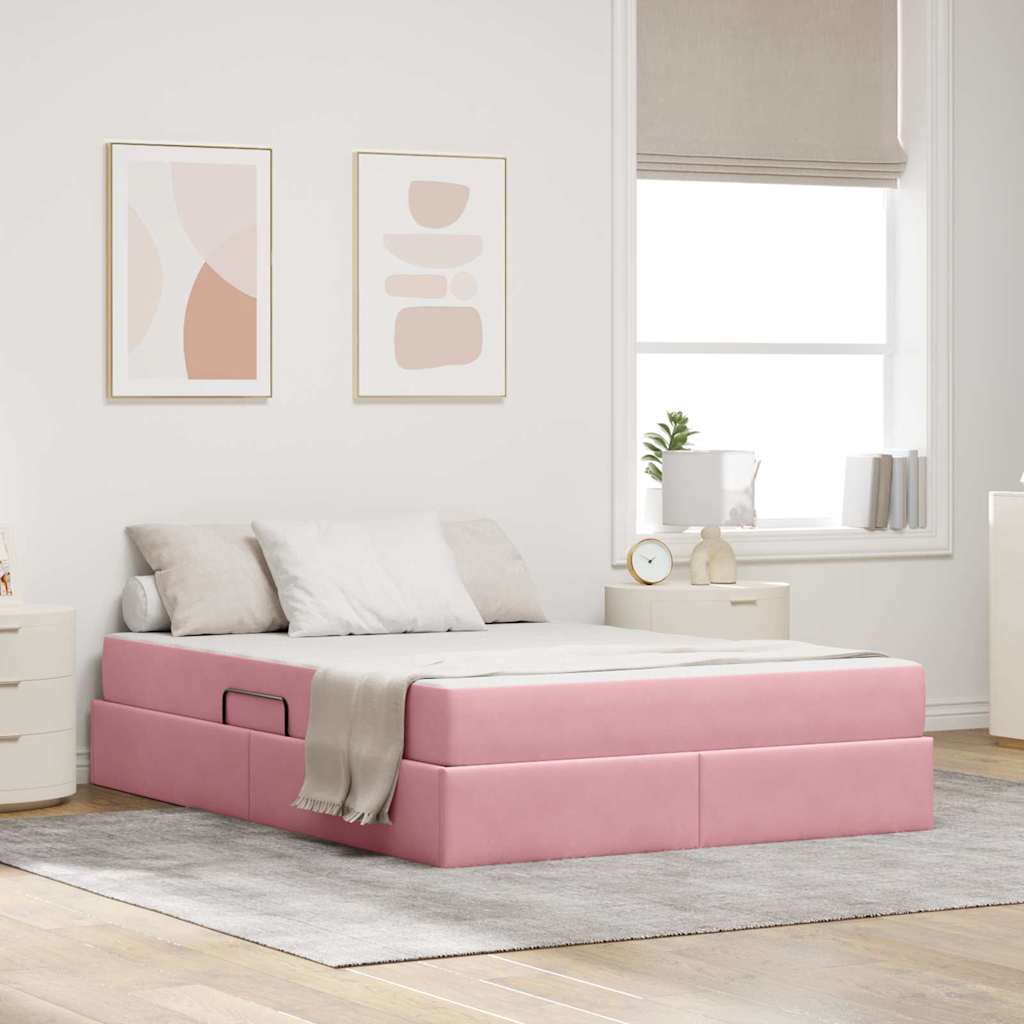 Letto con contenitore e materasso Rosa 140 x 200 cm Velluto | homemem39
