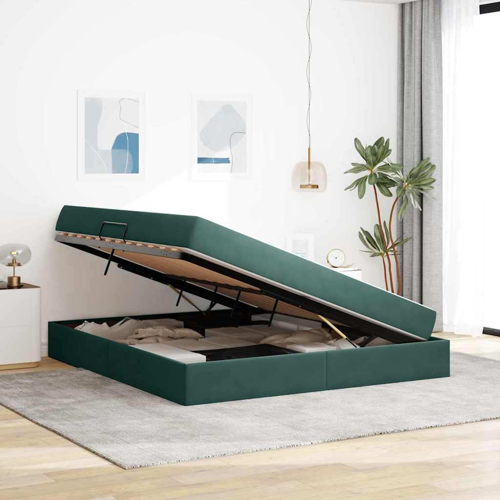 Letto con contenitore e materasso Verde Scuro 160 x 200 cm | homemem39
