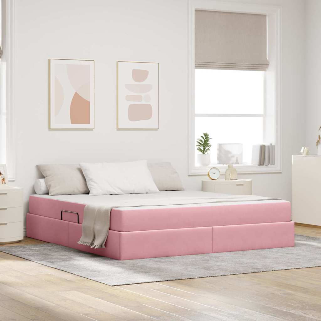 Letto con contenitore e materasso Rosa 160 x 200 cm Velluto | homemem39