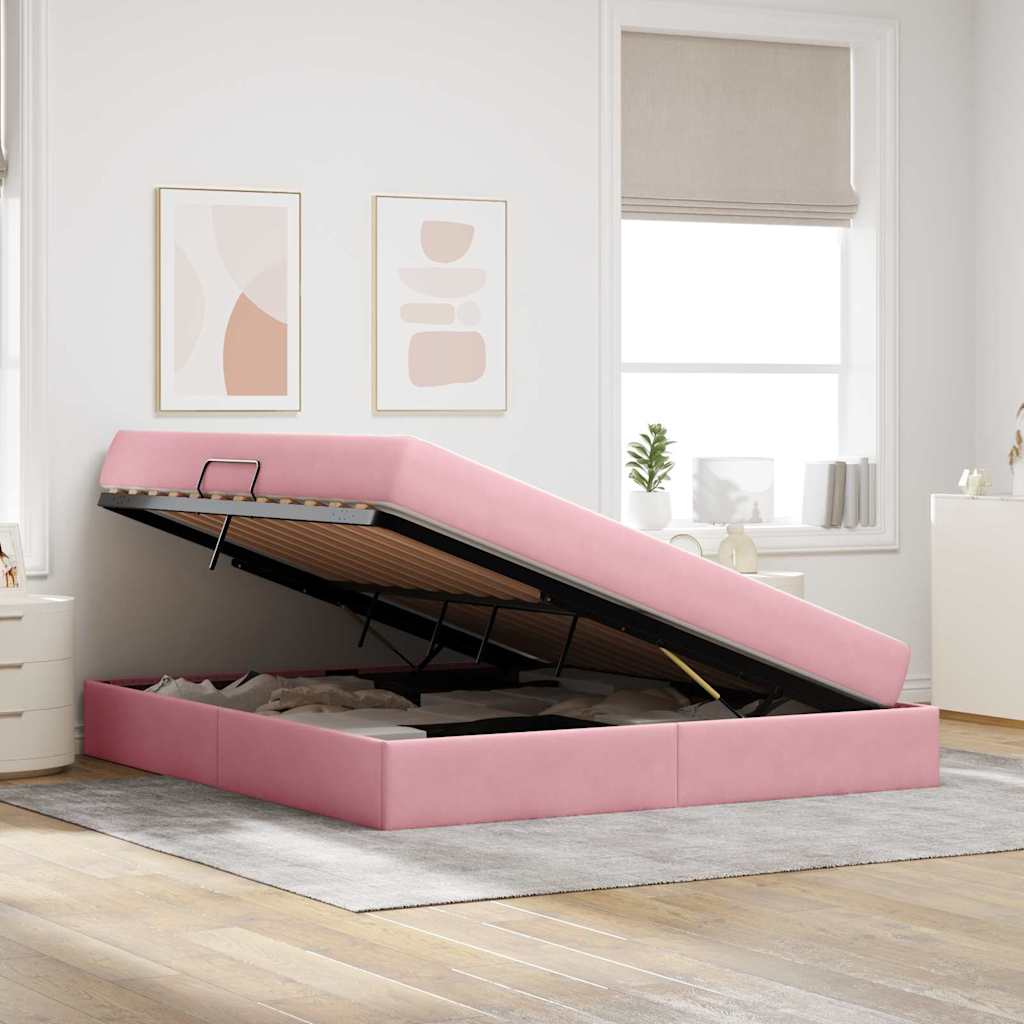 Letto con contenitore e materasso Rosa 160 x 200 cm Velluto | homemem39
