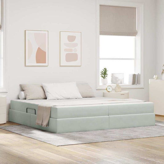 Letto con contenitore e materasso Grigio chiaro 200 x 200 cm | homemem39