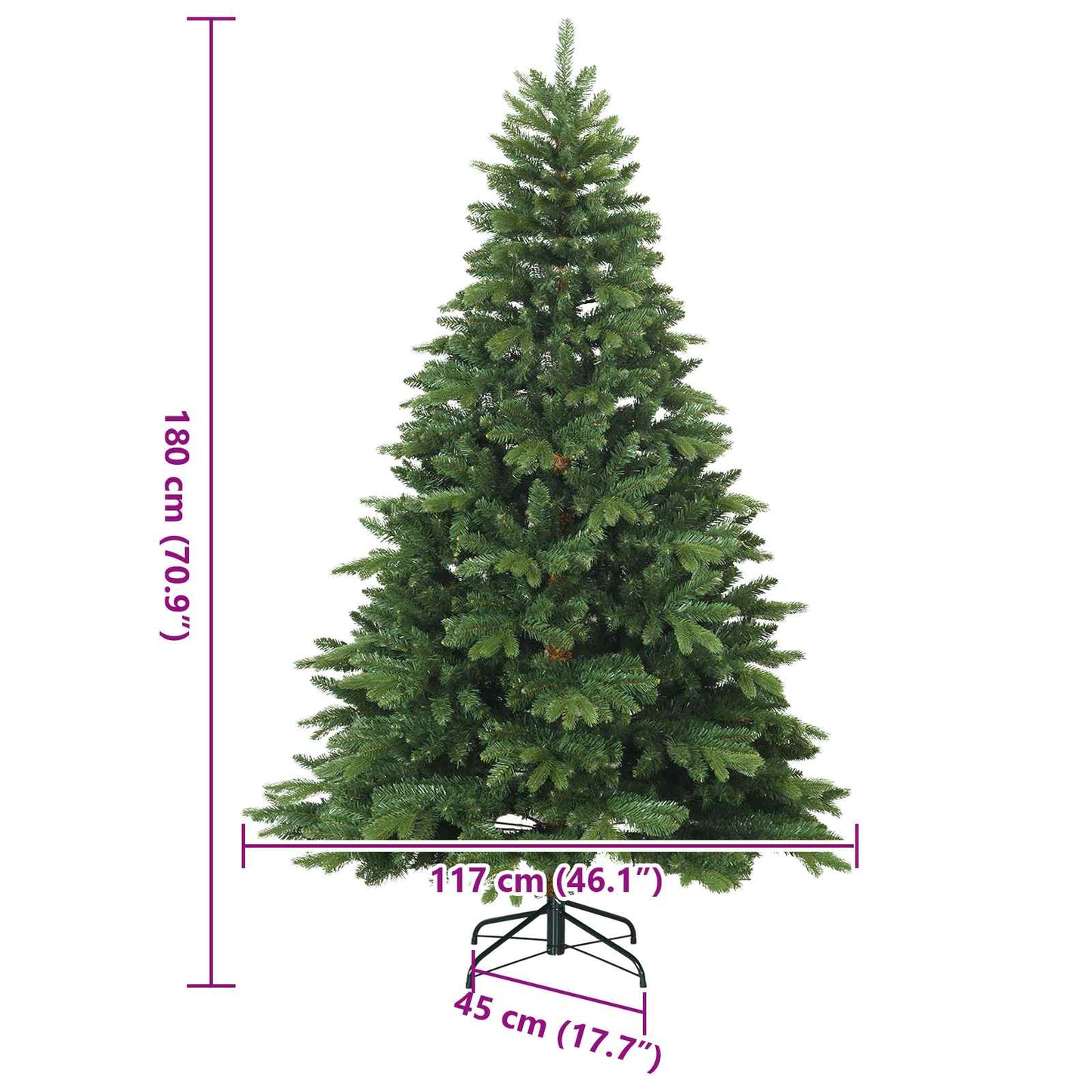 Albero di Natale Artificiale con Rami Pieghevoli Verde 180 cm