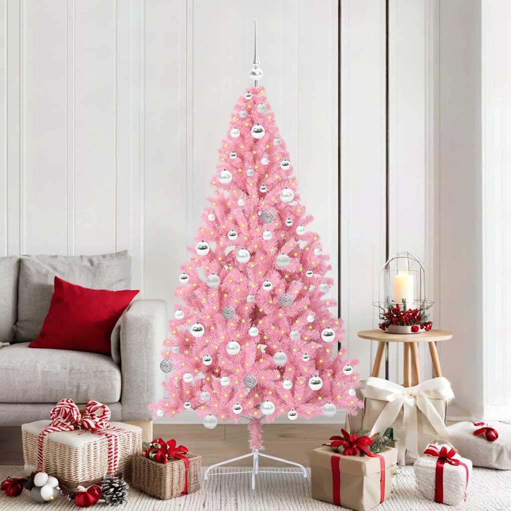 Albero di Natale artificiale con luci integrate Rosa 180 cm PVC