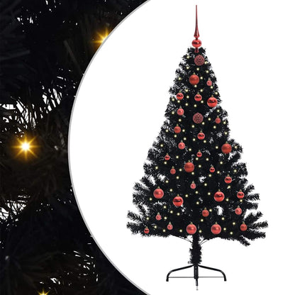 Albero di Natale artificiale con luci integrate Nero 150 cm PVC