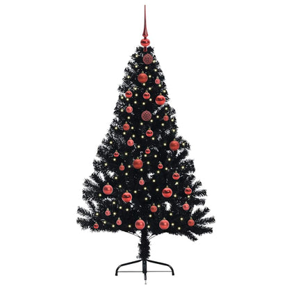Albero di Natale artificiale con luci integrate Nero 150 cm PVC