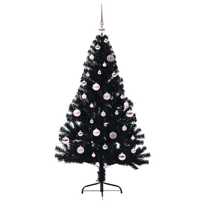 Albero di Natale artificiale con luci integrate Nero 150 cm PVC