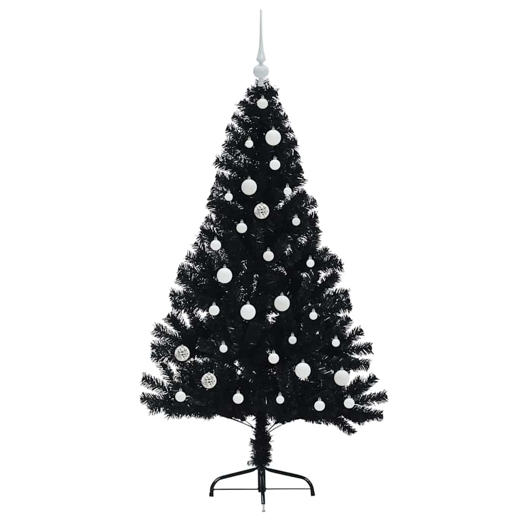 Albero di Natale artificiale con luci integrate Nero 150 cm PVC