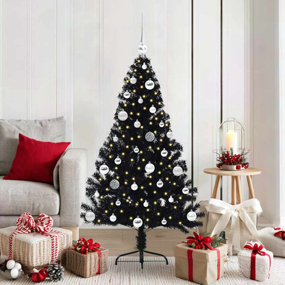 Albero di Natale artificiale con luci integrate Nero 150 cm PVC