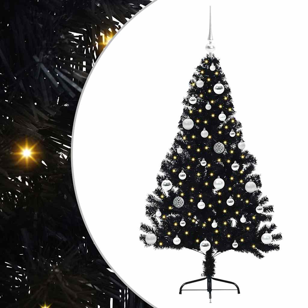 Albero di Natale artificiale con luci integrate Nero 150 cm PVC