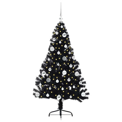 Albero di Natale artificiale con luci integrate Nero 150 cm PVC