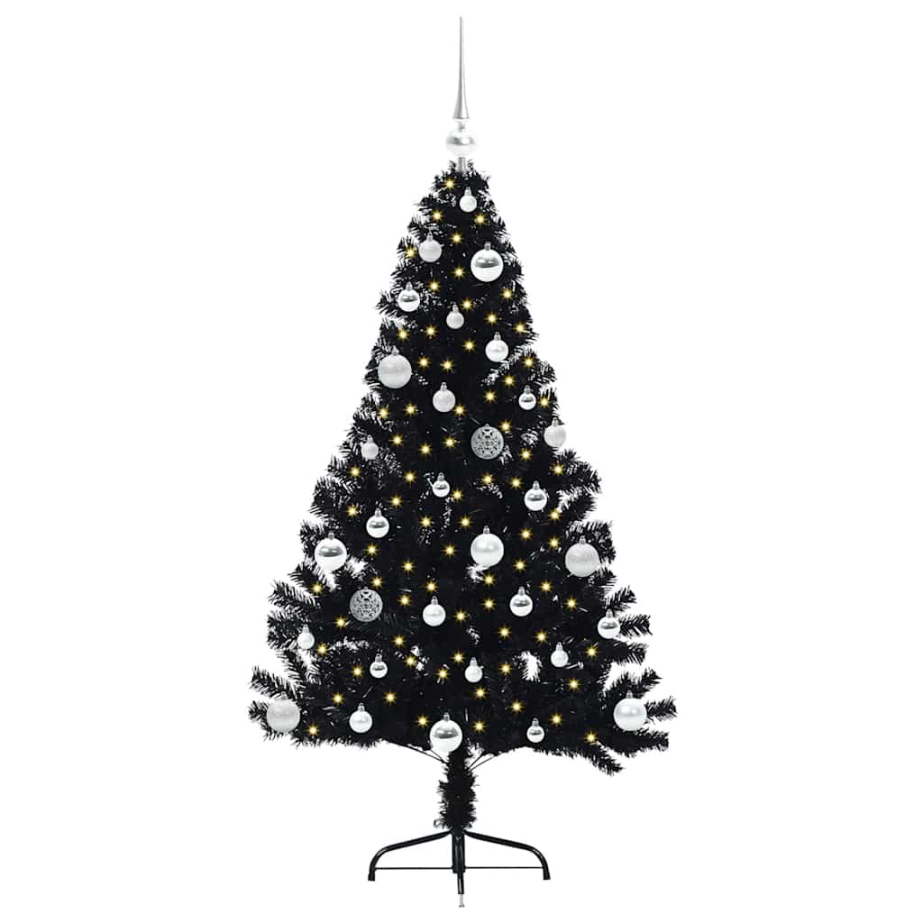Albero di Natale artificiale con luci integrate Nero 150 cm PVC