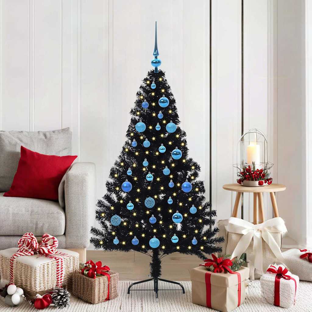 Albero di Natale artificiale con luci integrate Nero 150 cm PVC