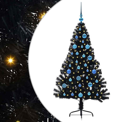 Albero di Natale artificiale con luci integrate Nero 150 cm PVC