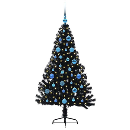 Albero di Natale artificiale con luci integrate Nero 150 cm PVC