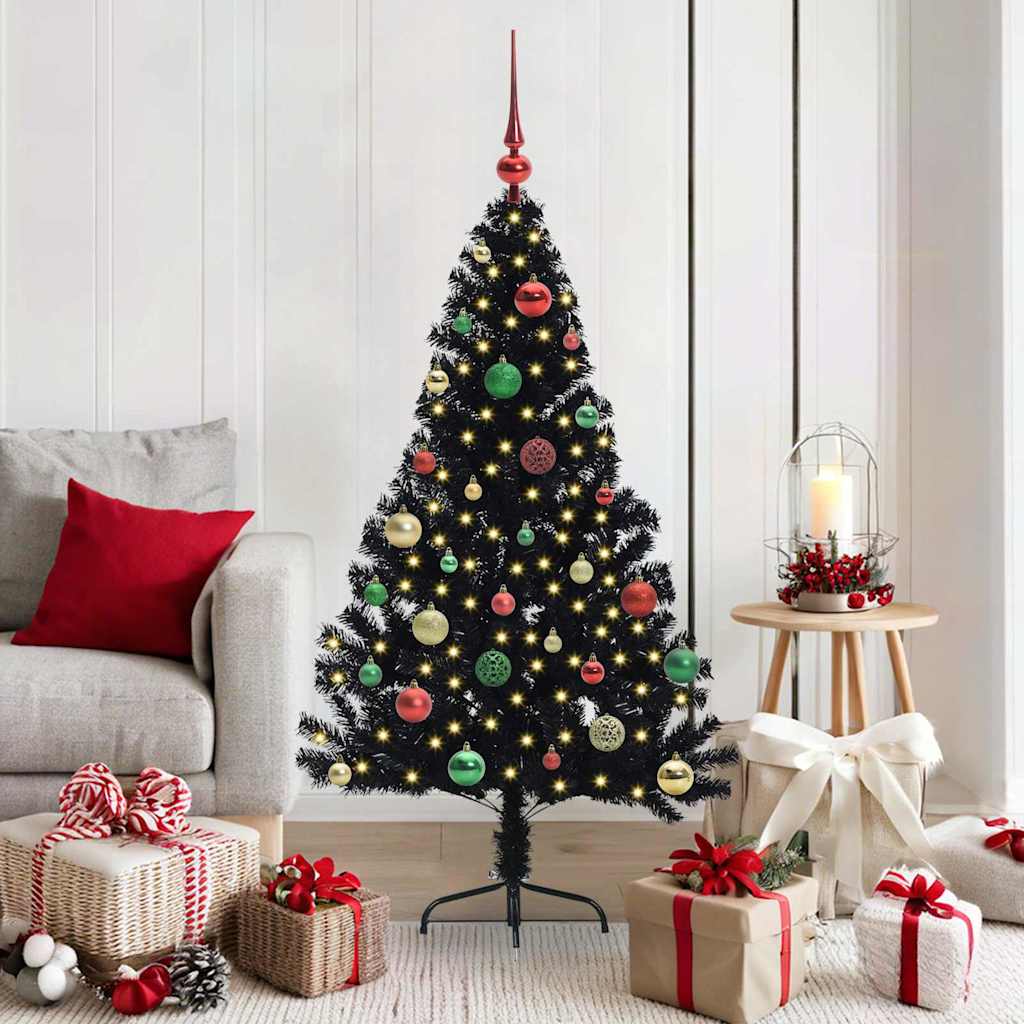 Albero di Natale artificiale con luci integrate Nero 150 cm PVC