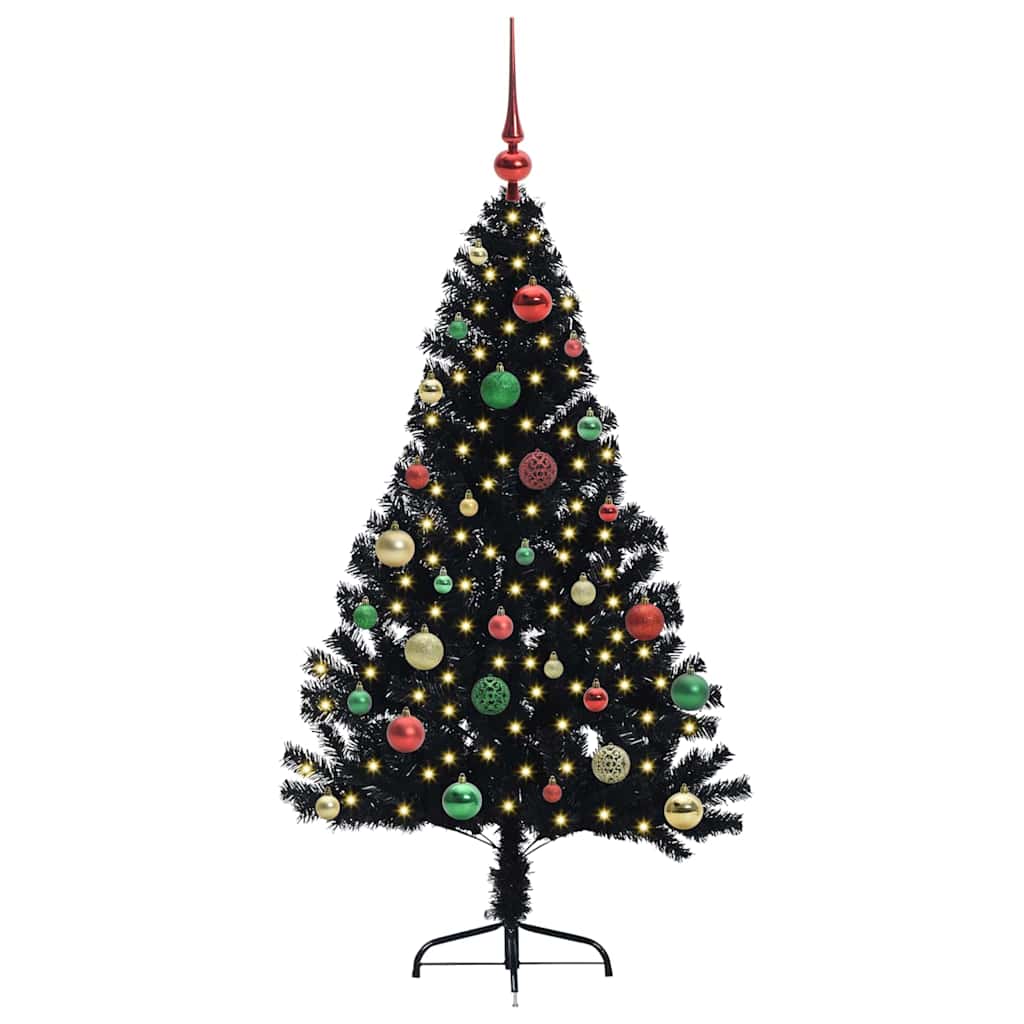 Albero di Natale artificiale con luci integrate Nero 150 cm PVC