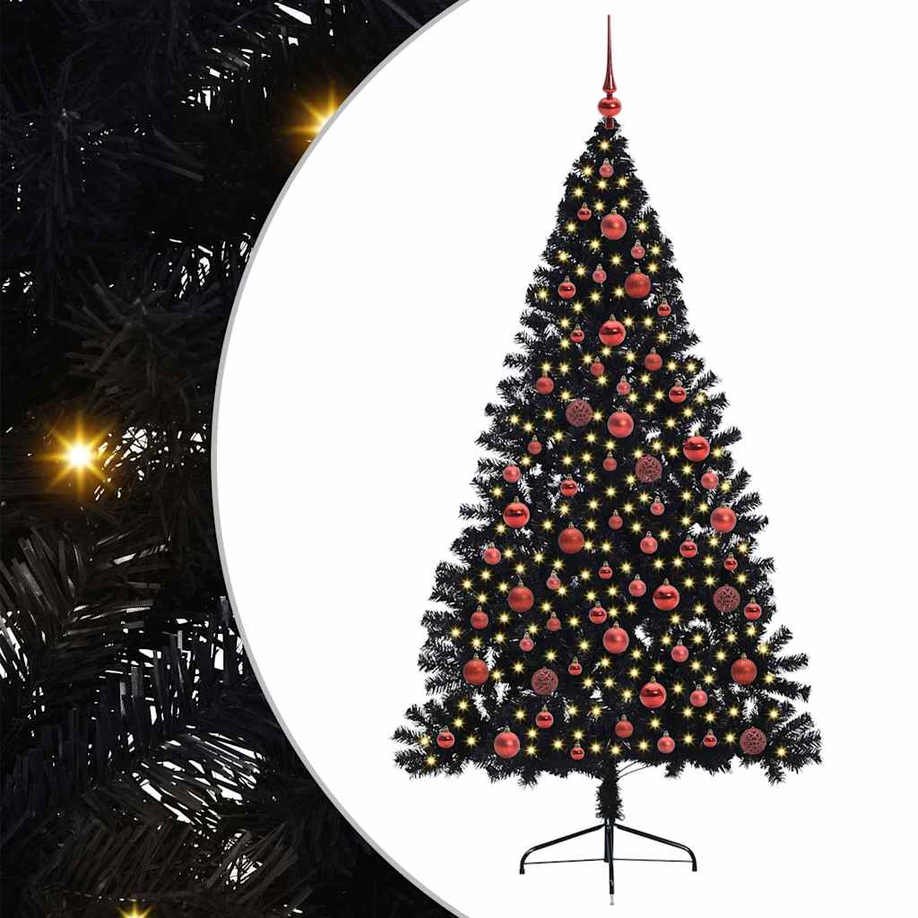 Albero di Natale artificiale con luci integrate Nero 180 cm PVC
