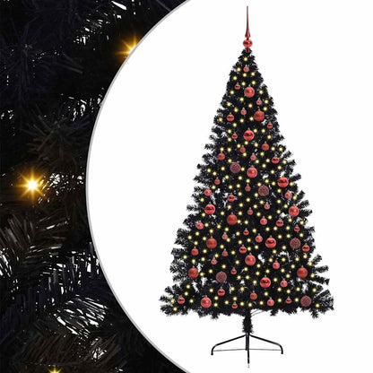 Albero di Natale artificiale con luci integrate Nero 180 cm PVC