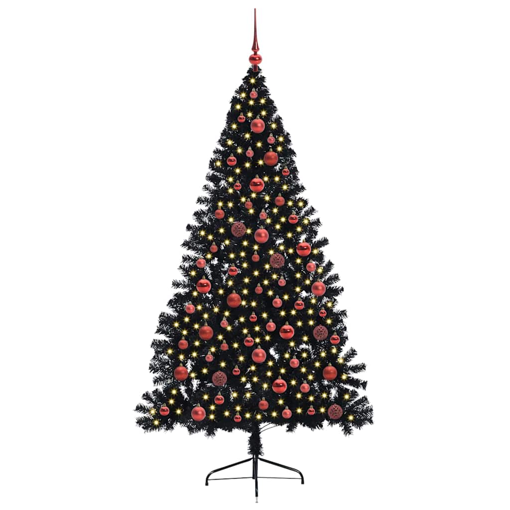 Albero di Natale artificiale con luci integrate Nero 180 cm PVC
