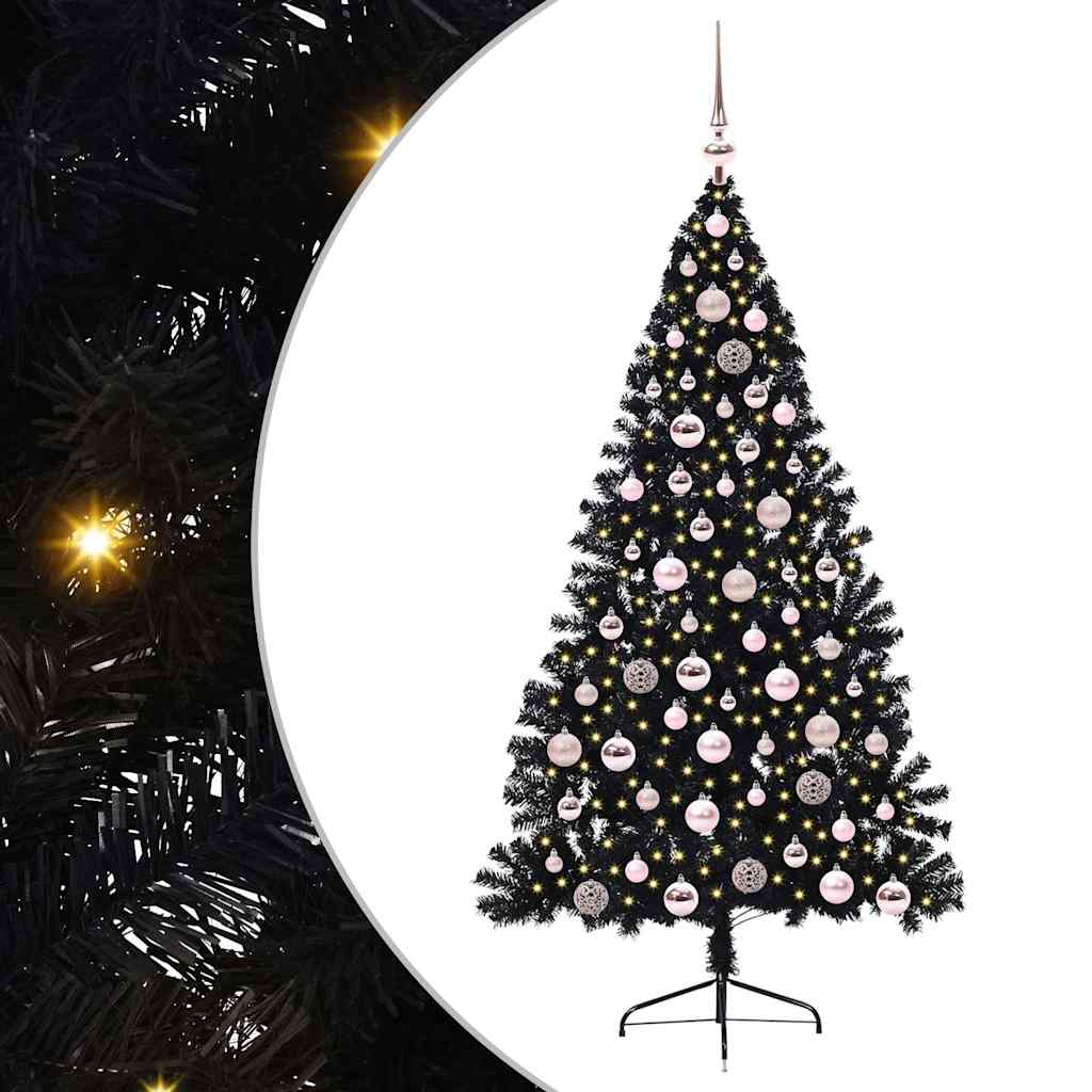 Albero di Natale artificiale con luci integrate Nero 180 cm PVC
