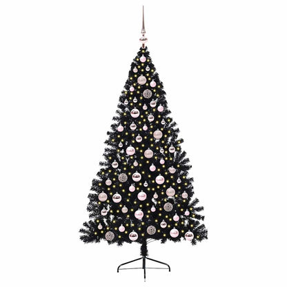 Albero di Natale artificiale con luci integrate Nero 180 cm PVC