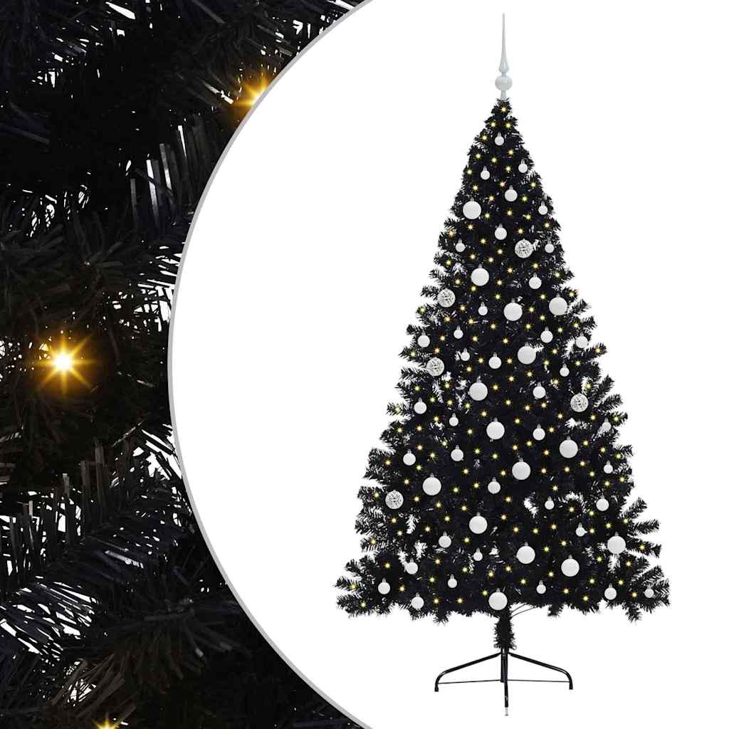 Albero di Natale artificiale con luci integrate Nero 180 cm PVC