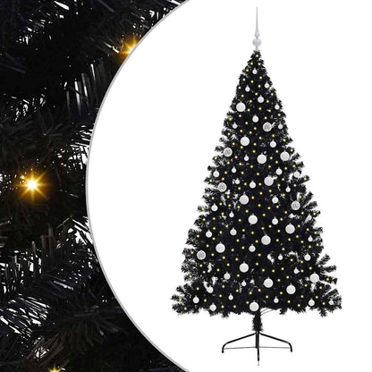 Albero di Natale artificiale con luci integrate Nero 180 cm PVC